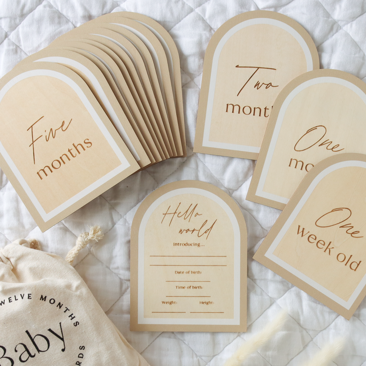 Mocha Wooden Baby Milestone Cards and Birth Announcement 