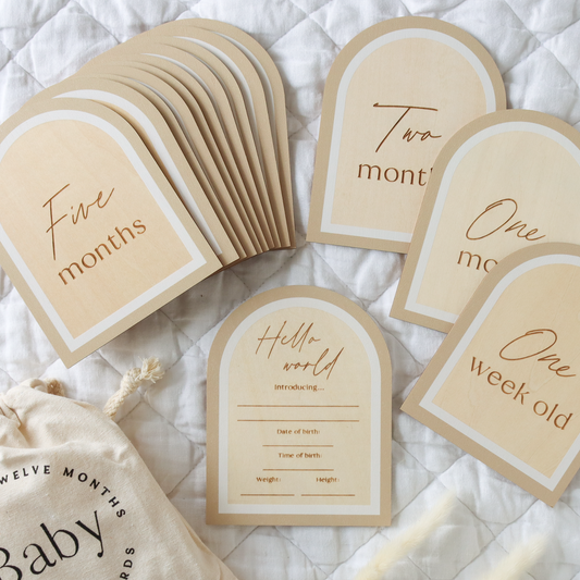 Mocha Wooden Baby Milestone Cards and Birth Announcement 