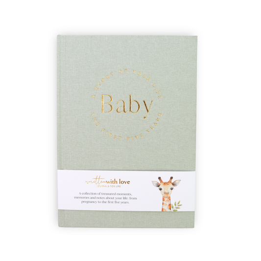 Baby Book with Pouch - Sage Green Linen